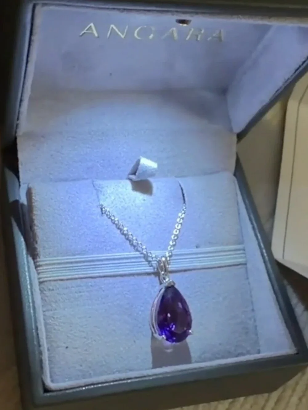 Angara Purple Teardrop Amethyst Pendant Necklace